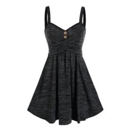 Mini robe camisole entrecroisée à boutons Space Dye pour femmes robe sexy document solide robe