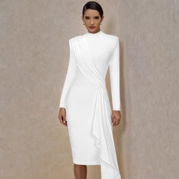 Ocstrade-Robe de Soirée Drapée à Manches sulfpour Femme Tenue Blanche Sexy Nouvelle Collection