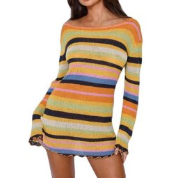 Wsevypo – Mini robe en tricot à manches longues pour femme vêtement de vacances de fête de plage