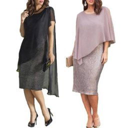 Robe crayon mi-longue patchwork en mousseline de soie à col rond pour femme robe de soirée