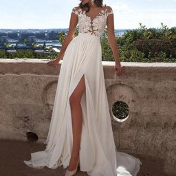 Robe de mariée en dentelle avec fentes hautes pour femmes robe de soirée blanche fermeture éclair
