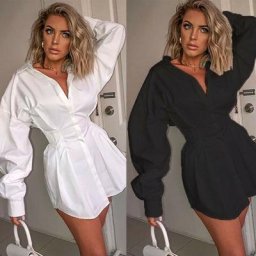 Mini robe de plage à manches longues pour femmes chemise en V profond Sexy élégante Sexy tenue