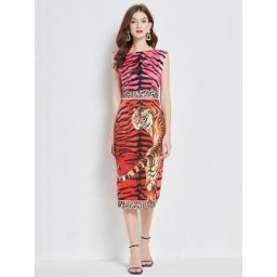 BanFrederway-Robe mi-longue à imprimé léopard et tigre pour femme tenue de soirée mince et