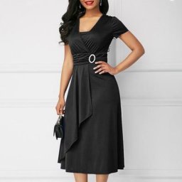 Robe de soirée populaire pour femmes col en V taille haute couleurs pures ourlet asymétrique