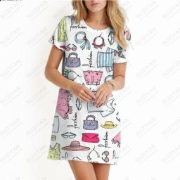 Mini robe trapèze décontractée à col rond et manches courtes pour femmes tenue de plage ample à