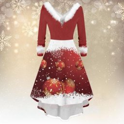 Robe de noël Rockabilly pour femmes tenue de soirée Vintage à manches longues avec imprimé de