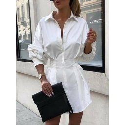 Wsevypo-Robe tunique à manches longues pour femmes col rabattu mini robes courtes robes de soirée