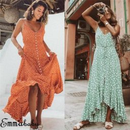 Robe de soirée Maxi style bohémien sans manches imprimé à pois taille Empire décolleté en v