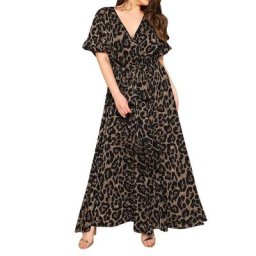 Robe d'été Sexy à la mode pour femmes grande taille imprimé léopard col en v manches courtes