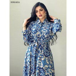 Abaya – Robe longue à boutons pour femmes musulmanes tenue Maxi rétro imprimée à simple