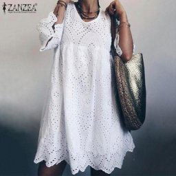 ZANZEA-Robe d'été en dentelle bohème pour femme manches évasées longueur au genou robe éducative