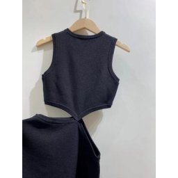 Mini robe évidée à la taille pour femmes col rond fibre été