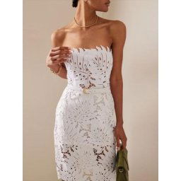 AILIGOU-Robe Mi-Longue Sexy en Dentelle pour Femme Tenue de Soirée Élégante Moulante Blanche