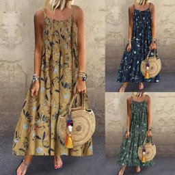 Robe longue imprimée bohème pour femmes robes de plage décontractées col rond taille moyenne