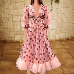Robe de soirée Harvey en maille pour femme manches bouffantes en V profond Sweet Tyys broderie à