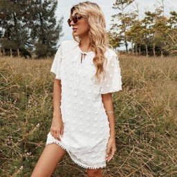 Mini robe en mousseline de soie col en v taille ample courte Style plage été 2022
