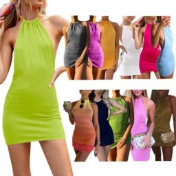 Robe courte extensible tricotée pour femmes Mini Sexy col licou dos nu décontractée pour la