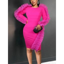 Mini robe à volants en tulle à manches longues pour femmes robes de soirée roses élégantes tambour