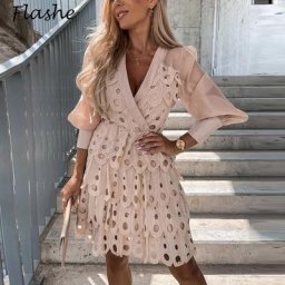 Mini robe élégante à manches longues pour femmes patchwork de maille robes de soirée de plage