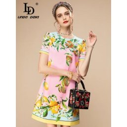 LD LINDA DELLA – robe courte d'été pour femmes manches courtes paillettes de luxe perles imprimé