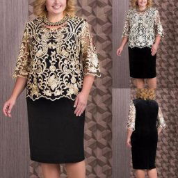 Robe mi-longue en dentelle à manches courtes pour femmes robe de cocktail robe de soirée robe