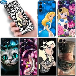 Disney-Coque de téléphone noire souple Alice au pays des merveilles étui pour Samsung Galaxy S22
