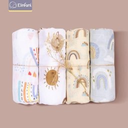 Elinfant-Couvertures d'emmaillotage en mousseline pour nouveau-né serviette de bain pour bébé 100%