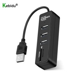 Kebidu – Hub 2 en 1 3 ports USB 2.0 vers USB 3.0 séparateur avec lecteur de carte SD TF affichage