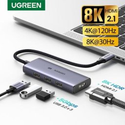 UGREEN HUB USB C 8K30Hz 4K120Hz Type C vers HDMI 2.1 USB 3.0 Adaptateur 24 Gbit/S Pour Macbook Air
