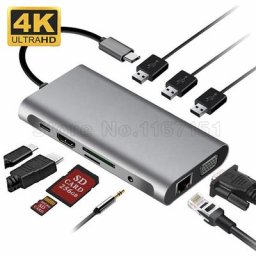 Type-C vers RJ45 Gigabit Lan 4K compatible HDMI VGA SD TF USB C 3.0 S6 pour MacPleSamsung S21 Dex