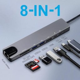 Adaptateur 8 en 1 USB Type-C vers HDMI 4K RJ45 lecteur de carte SD/TF PD Thunderbolt 3 USB 3.0
