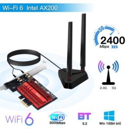 3000Mbps WiFi 6 Intel AX200 PCIe Sans Fil Bluetooth-compatible5.1 Touristes Bande 2.4GHz/5GHz
