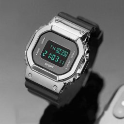 Montre numérique électronique avec écran noctilumineux cadran carré chronographe numérique