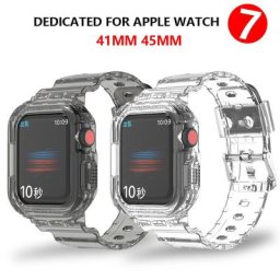 Bracelet Sport Transparent + coque pour Apple Watch 7 en Silicone Transparent pour iPhone iwatch
