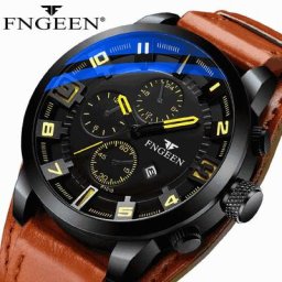 FNGEEN-Montre-bracelet de sport militaire pour homme montre à quartz en cuir marque supérieure