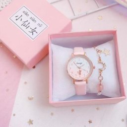 Ensemble montre-bracelet et bracelet en cuir pour enfants montre à quartz cadran chat mignon
