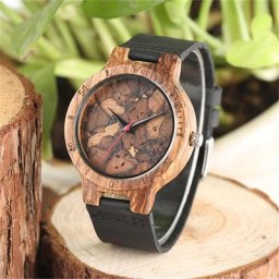 Montres en bois d'affichage à motif irrégulier unique pour hommes montre à quartz cuir véritable