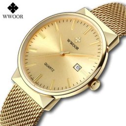 WWOOR – montre-bracelet en acier pour hommes marque célèbre maille étanche de luxe à Quartz doré