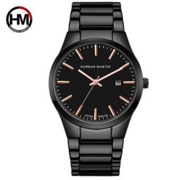 Hannah Martin-Montre de Luxe en Acier Inoxydable pour Homme Quartz Étanche Noire à la Mode