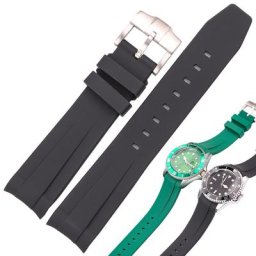 Bracelet de montre en caoutchouc à extrémité incurvée pour hommes 20mm bleu noir vert étanche