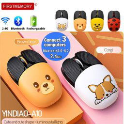 Mini souris de jeu sans fil Bluetooth 2.4G design Cartoon Rechargeable 3 modes ergonomique