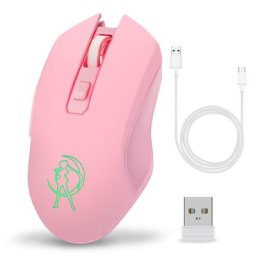 Souris sans fil rose lumineuse 2.4G Rechargeable USB 2400DPI pour PC ordinateurs portables