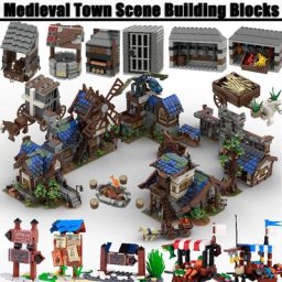 MOC-décennie s de construction de château médiéval jouets de briques de mur d'eau marché de la