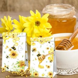Lot de 12 sachets cadeaux en papier Kraft LB130 tournesol miel abeille insecte pour fête