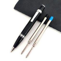 Mini Stylo à Bille de Luxe en Métal Court Accessoire Portable à Encre Noire et Bleue 0.7mm pour