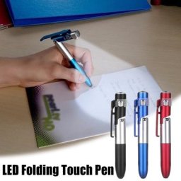 Stylo à bille avec lumière LED support pliant multifonctionnel pour téléphone lecture de nuit