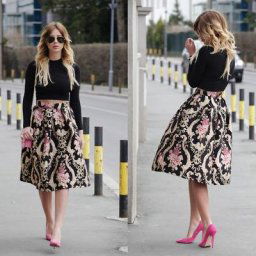 Jupe plissée taille haute à fleurs rétro pour femmes robe de Rh jupe patineuse midi club de fête