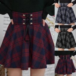 Mini jupe plissée à carreaux taille haute pour femmes jupes à lacets pour dames rétro grunge