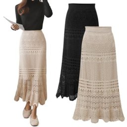 Jupe tricotée à fleurs crochetées pour femme taille haute ample ajourée hanches mi-longue 1108