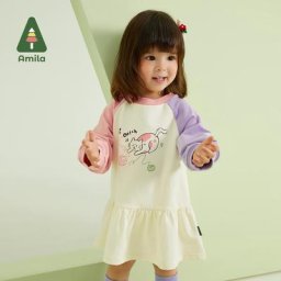 Amila-Robe sweat-shirt à manches Leurs lan épissées pour bébé fille robes décontractées vêtements